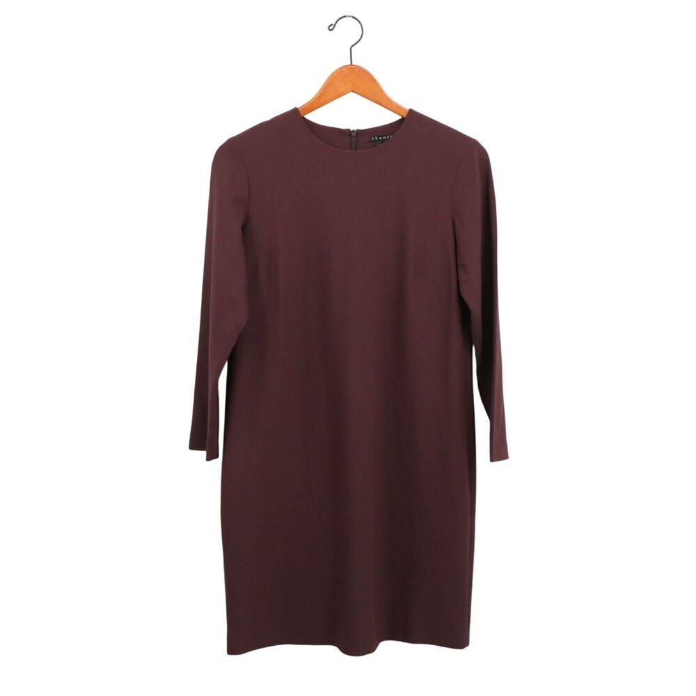 Theory Kula W Trinity 2 Burgundy Long Sleeve Shift Dress 4 - Picture 3 of 7
